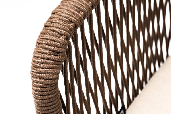 Стул из роупа, Марсель, каркас алюминий белый муар, роуп коричневый круглый, ткань бежевая