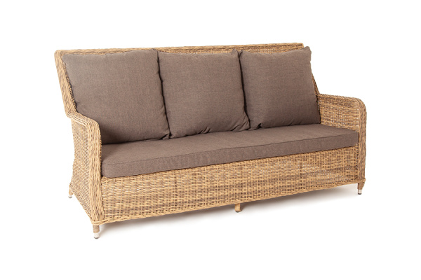 Диван 3-местный из искусственного ротанга, Гляссе соломенный