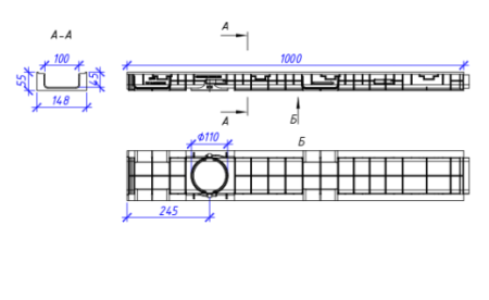 Лоток пластиковый Aquastok Norma DN100 Н55, кл. С, арт. 11005