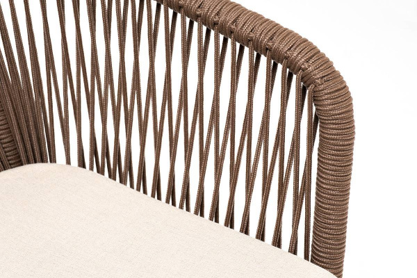 Стул из роупа, Марсель, каркас алюминий белый муар, роуп коричневый круглый, ткань бежевая