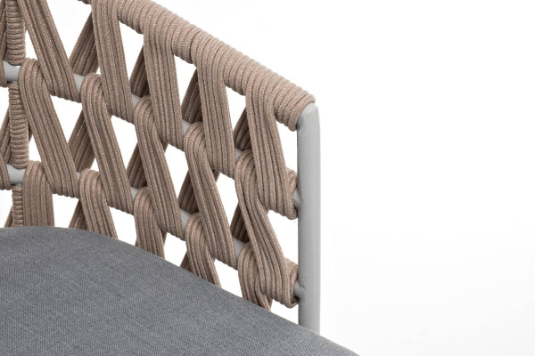 Стул из роупа, Диего, каркас - сталь светло-серый муар,роуп бежевый круг., ткань светло-серая