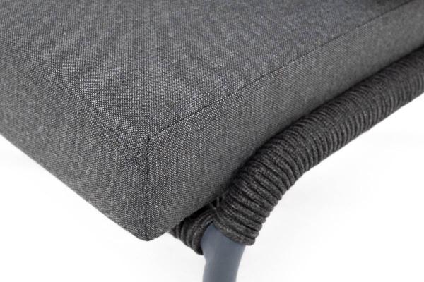 Кресло из роупа, Милан, каркас алюминий темно-серый муар, роуп темно-серый круглый,ткань темно-серая