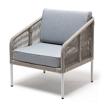 Кресло из роупа, Канны, каркас алюминий светло-серый муар, роуп светло-серый круг,ткань светло-серая
