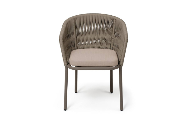 Стул из роупа /колос/, Бордо, каркас алюминий бежево-серый, роуп серо-коричневый 23мм, ткань беж