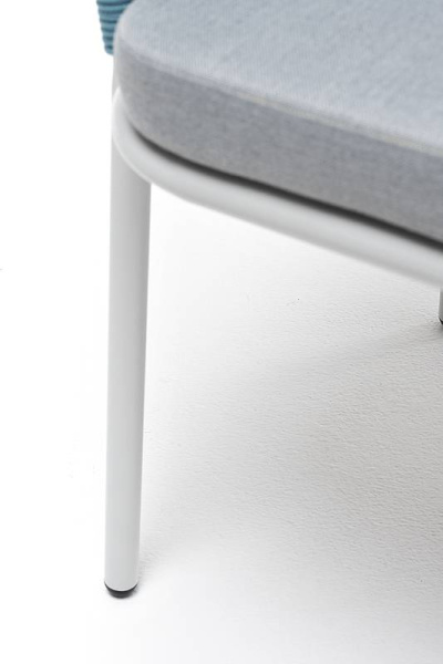 Стул из роупа, Лион, каркас - сталь светло-серый муар, роуп бирюзовый круглый, ткань светло-серая