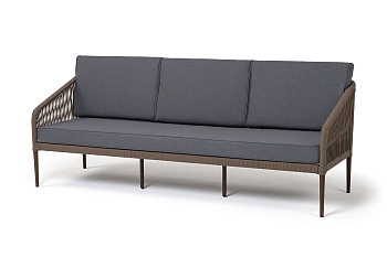 Диван 3-местный из роупа, Канны,каркас алюм коричневый муар, роуп коричневый круг, ткань темно-серая