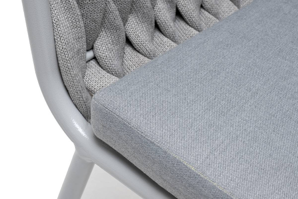 Стул из роупа, Монако, каркас алюминий светло-серый муар, роуп светло-серый 40 мм,ткань светло-серая