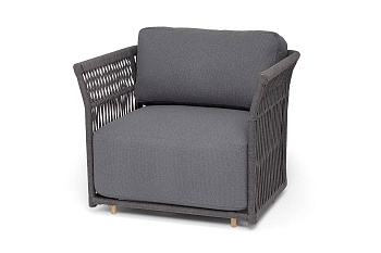 Кресло из роупа, Лугано, каркас алюминий темно-серый муар,роуп темно-серый круглый,ткань темно-серая