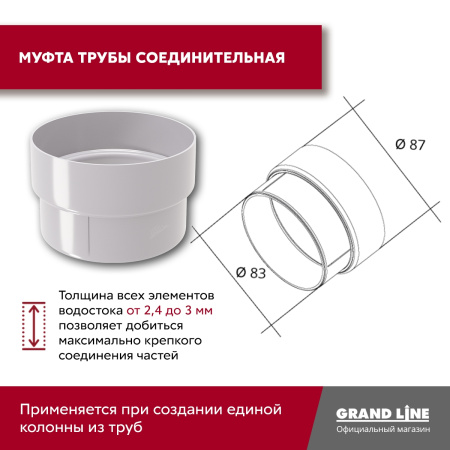 Комплект водосточной системы Классика 120 ПВХ Grand Line, 6 м/3м, белый