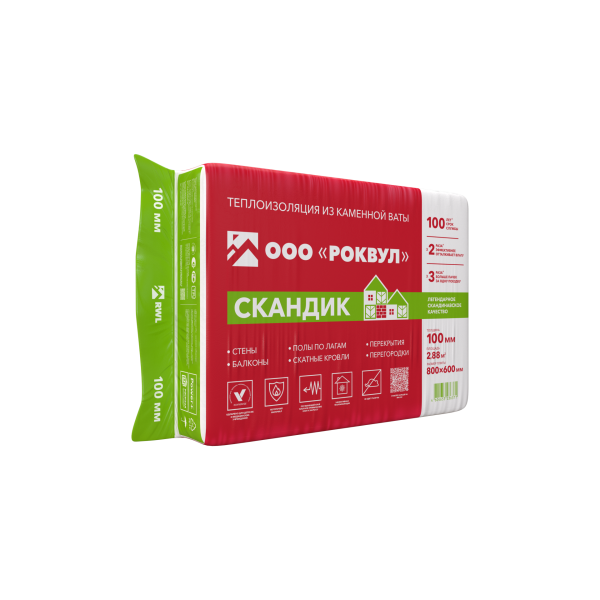 Rockwool Лайт Баттс Скандик, 100х600х800 мм, 2.88 м², 0.288 м³ уп