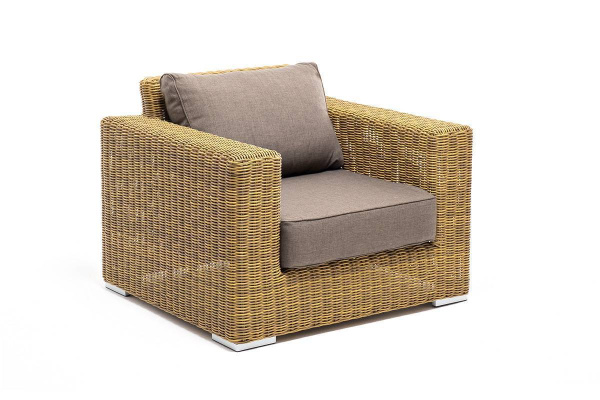 Кресло плетеное из искусственного ротанга, Боно, с подушками соломенный