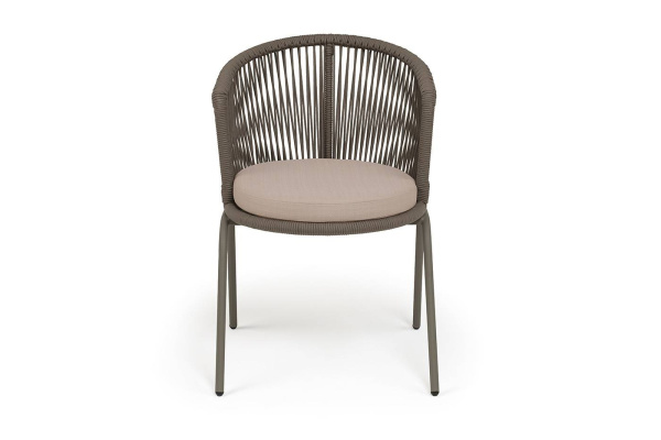 Стул из роупа, Люксембург,каркас-сталь беж.-серый муар,роуп коричневый круглый,ткань Mossle бежевая