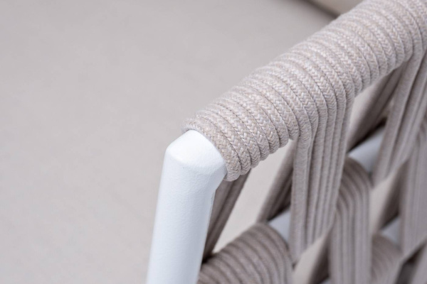 Кресло из роупа, Диего, осн дуб, каркас алюминий светло-серый муар, роуп бежевый круглый, ткань беж