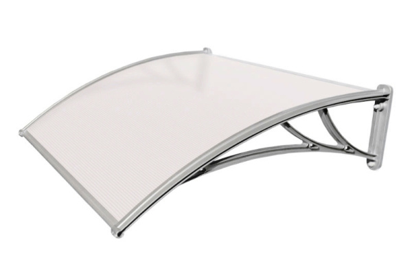 Козырек Krovent из поликарбоната 1500 мм х 930 мм, молочный, кронштейн серебристый