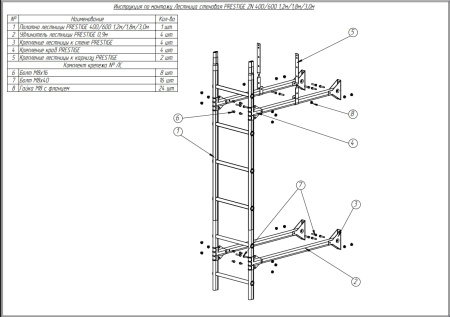 Лестница стеновая, универсальная Roofsystems Prestige 400, L=1200 мм RAL 3005