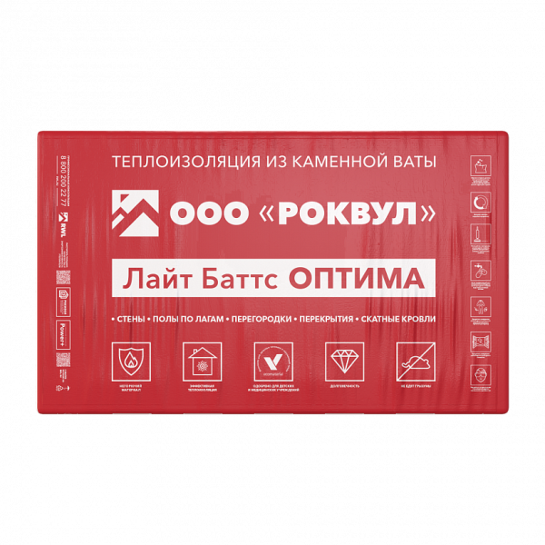 Rockwool Лайт Баттс Оптима, 50х600х1000 мм, 6.0 м², 0.3 м³ уп