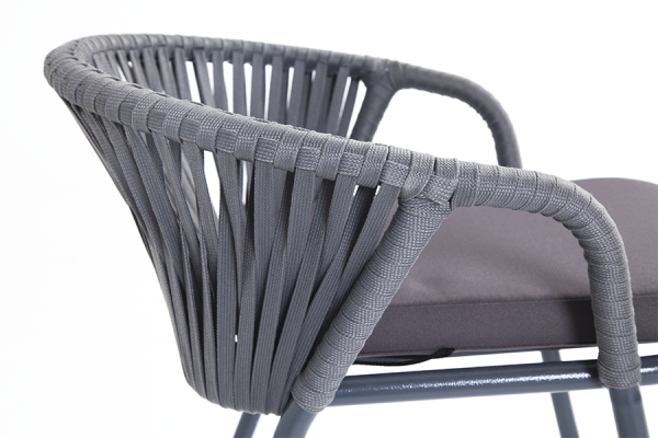 Стул из роупа, Женева, каркас алюминий  темно-серый  муар, роуп серый 15 мм, ткань серая