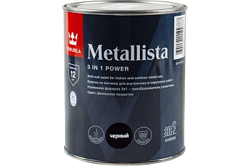 Краска по ржавчине Tikkivala Metallista, глянцевая, база А, уп 0.4 л Цвет: черный