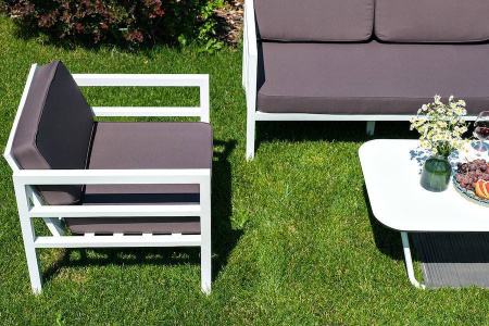 Кресло Эстелья, каркас алюминий белый, ткань темно-серая