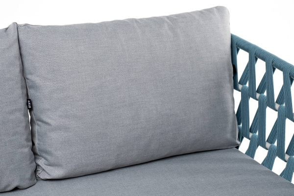 Диван 2-местный из роупа, Диего, каркас алюм светло-серый муар, роуп бирюза круг, ткань светло-серая