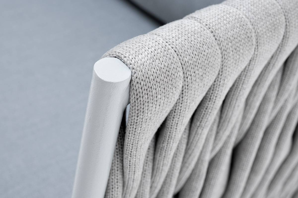 Кресло из роупа, Монако,карк алюминий светло-серый шагрень,роуп светло-серый 40мм,ткань светло-серая