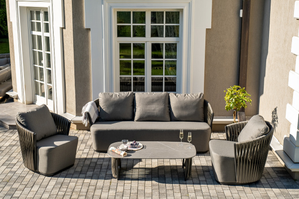 Диван 3-местный из искусственного ротанга, Флоренция, цвет: графит