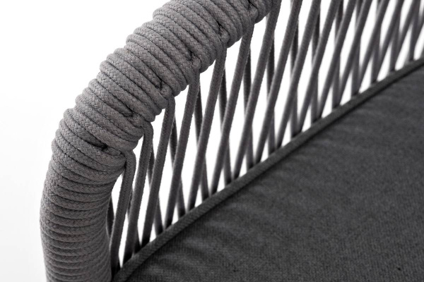 Диван 3-местный из роупа, Канны, каркас алюминий белый муар, роуп светло-серый круглый, ткань серая