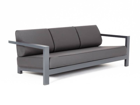 Диван 3-местный, Гранада, алюминиевый каркас темно-серый шагрень, ткань темно-серая