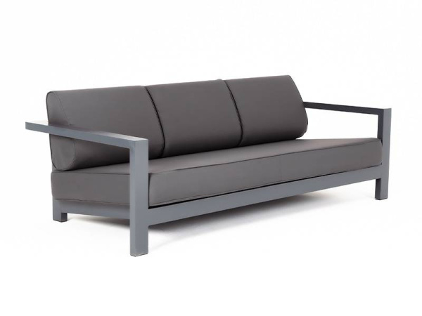 Диван 3-местный, Гранада, алюминиевый каркас темно-серый шагрень, ткань темно-серая