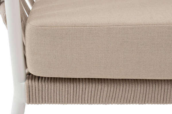 Кресло из роупа, Диего, каркас алюминий белый муар, роуп бежевый круглый, ткань бежевая