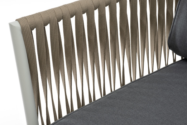 Кресло из роупа, Касабланка, основа дуб,карк алюм светло-серый муар,роуп серо-корич. 23мм,ткань сера