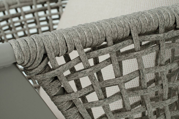 Кресло из роупа, Амстердам, каркас алюминий, роуп серый круглый, ткань бежевая