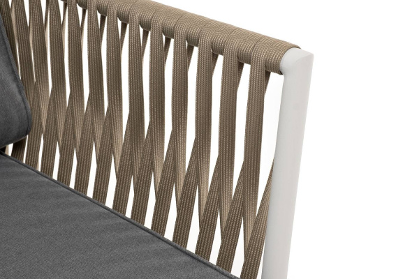 Кресло из роупа, Касабланка, каркас алюминий светло-серый муар,роуп серо-коричневый 23мм,ткань серая