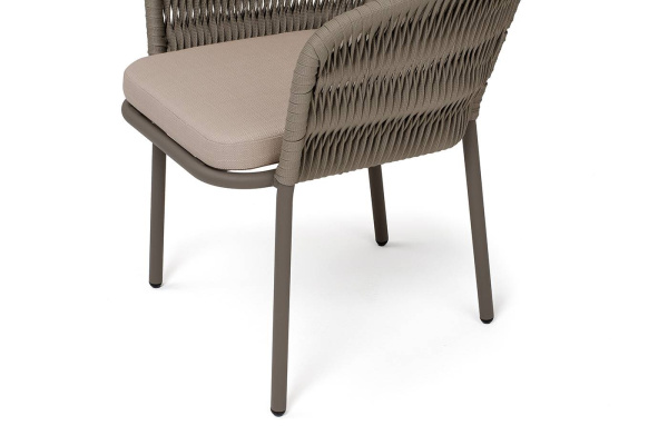 Стул из роупа /колос/, Бордо, каркас алюминий бежево-серый, роуп серо-коричневый 23мм, ткань беж