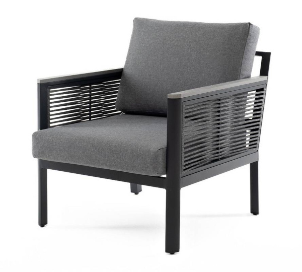 Кресло из роупа садовое, Сан Ремо, каркас алюминий темно-серый, роуп серый, ткань серая