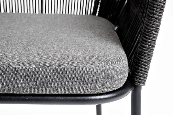 Стул из роупа, Лион, каркас - сталь темно-серый муар, роуп темно-серый круглый, ткань темно-серая
