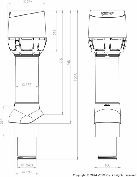 FLOW-вентиляционный выход Vilpe, 125/ ИЗ/ 700 мм коричневый