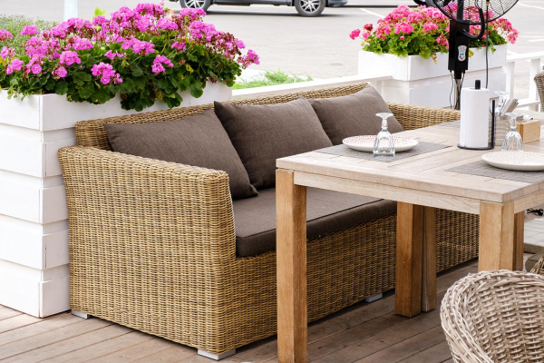 Диван 3-местный из искусственного ротанга, Капучино соломенный