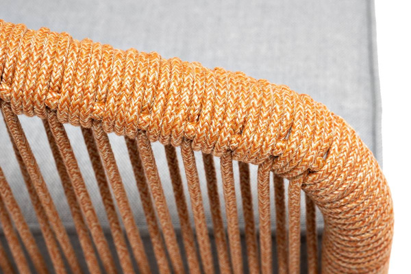 Кресло из роупа, Канны, каркас алюминий светло-серый муар,роуп оранж меланж круг.,ткань светло-серая