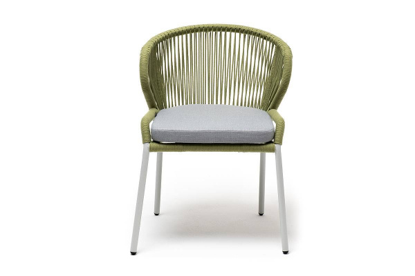 Стул из роупа, Милан, карк. алюминий светло-серый муар,роуп салатовый меланж круг,ткань светло-серая