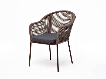 Стул из роупа, Лион, каркас - сталь коричневый муар, роуп коричневый круглый, ткань темно-серая