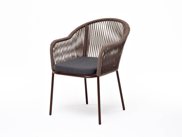 Стул из роупа, Лион, каркас - сталь коричневый муар, роуп коричневый круглый, ткань темно-серая