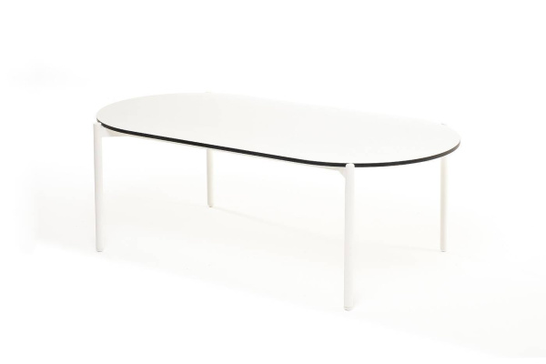 Стол из HPL, Диего, овальный 120х60 см H 40 см, каркас белый муар, цвет молочный