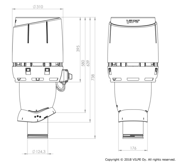 FLOW вентилятор Vilpe, ЕCo125 Р, 125/ ИЗ/ 500 мм антрацит