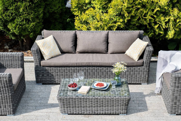 Диван 3-местный из искусственного ротанга, Капучино графит