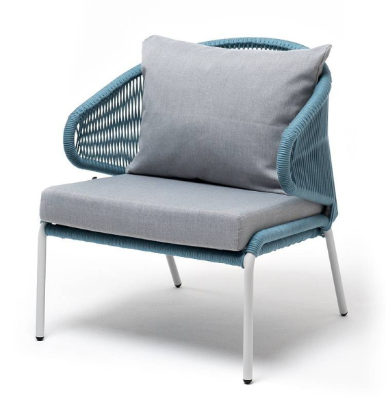 Кресло из роупа, Милан, карк.алюминий светло-серый муар, роуп бирюзовый круглый, ткань светло-серая