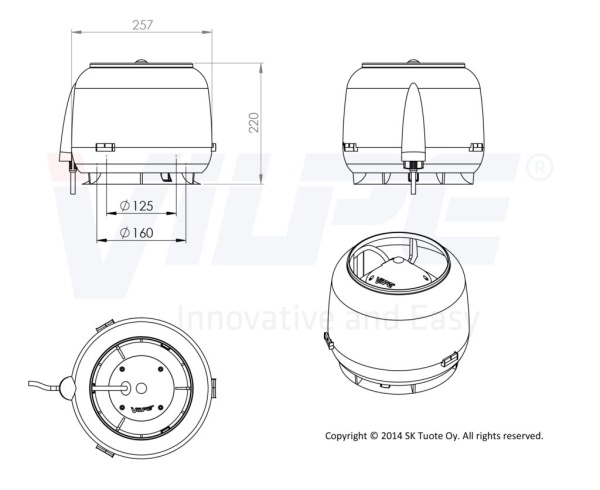 S-вентилятор Vilpe, Е120 S, 125 мм с основанием серый