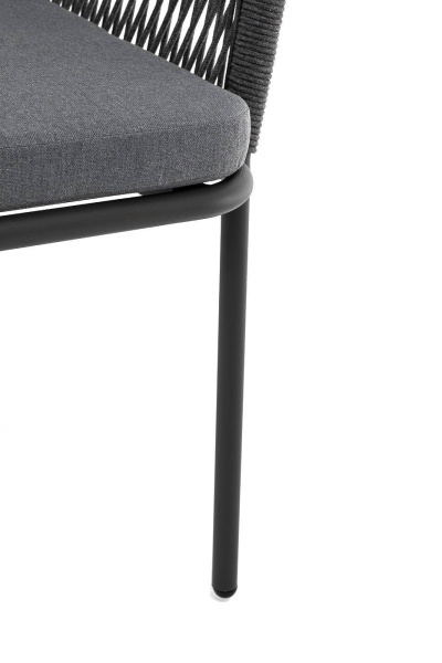 Стул из роупа, Лион, каркас алюминий серый муар, роуп серый круглый, ткань серая