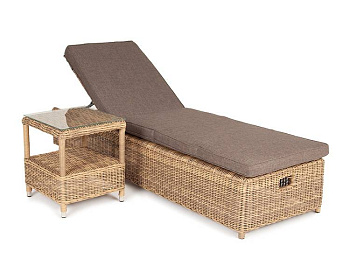 Комплект шезлонг со столиком из искусственного ротанга, Рим соломенный