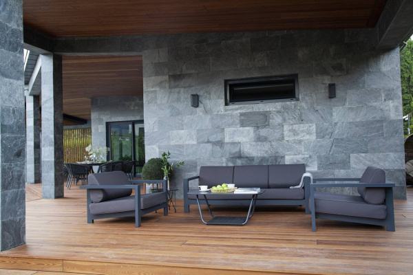 Диван 3-местный, Гранада, алюминиевый каркас темно-серый шагрень, ткань темно-серая